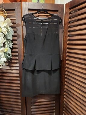 Bisou Bisou Black Sleeveless Peplum Dress with Sheer Yoke